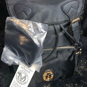 Valentino Orlandi Black Backpack with Leather Material and Decorative Stitching